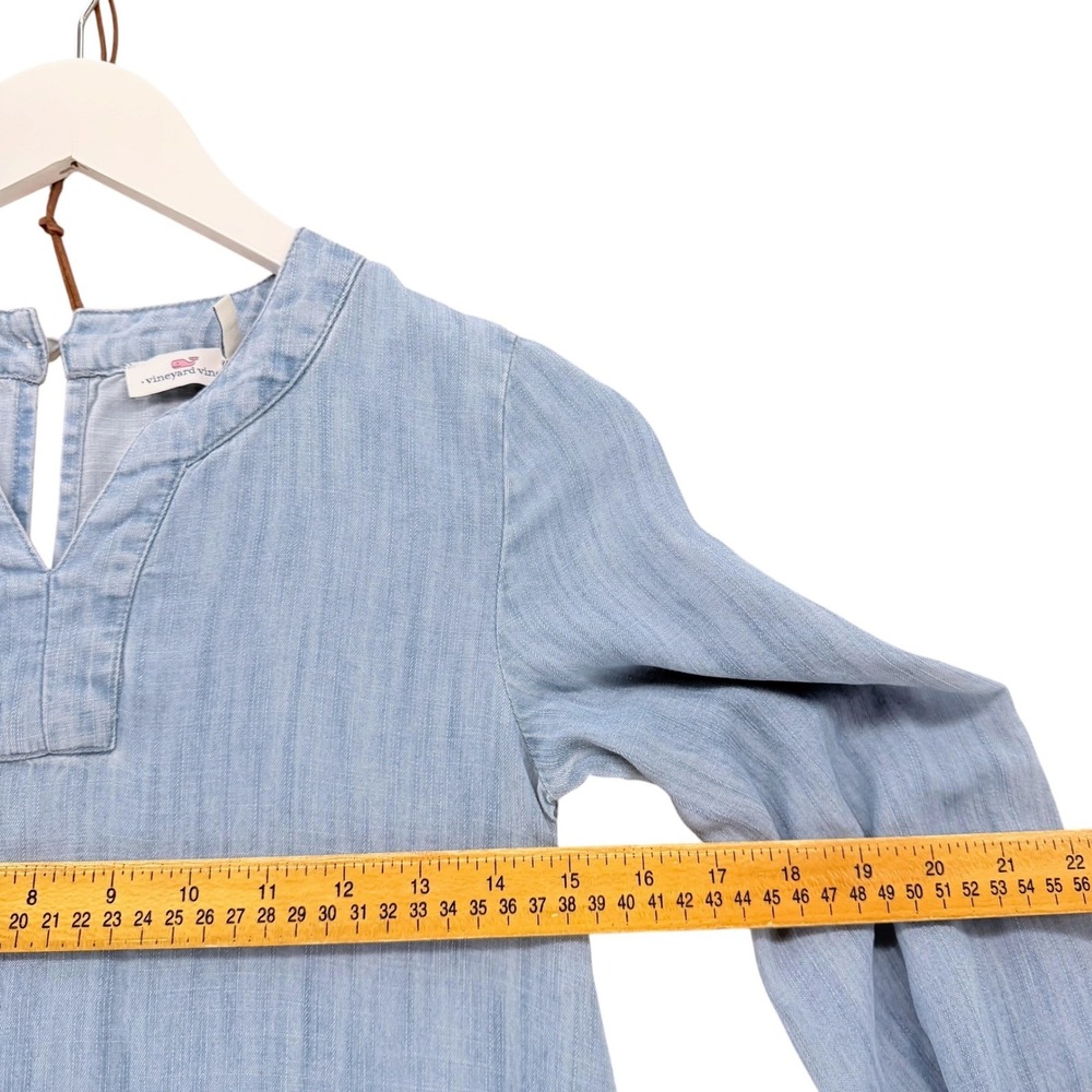 Vineyard Vines Girls Light Blue Chambray Ruffle Drop Waist Dress Size M 10-12 - Picture 8 of 10